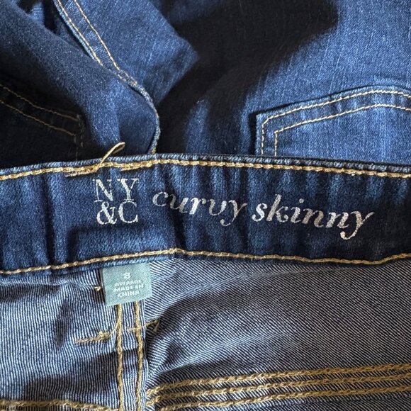 NY&C Curvy Skinny Jeans Womens Sz 8 Average Dark Wash Blue Denim Casual Western - Picture 3 of 8
